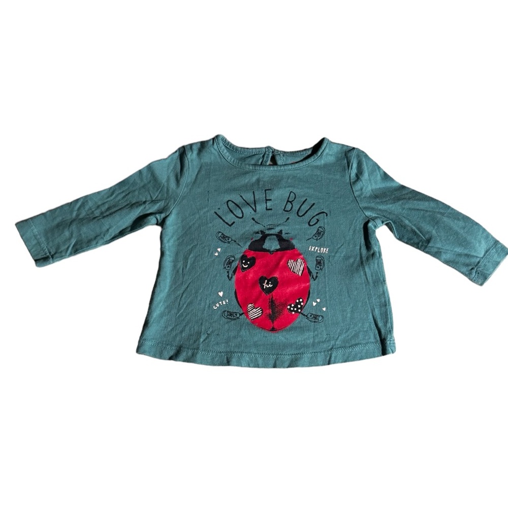 3 FOR $10 JOE FRESH 3-6M “Love Bug” Cotton Ladybug Long Sleeve Top